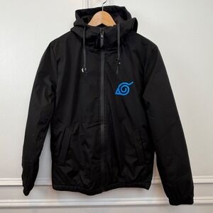 Naruto Shippuden Hidden Leaf Sharingan Black Full Zip Hooded Windbreaker Jacket